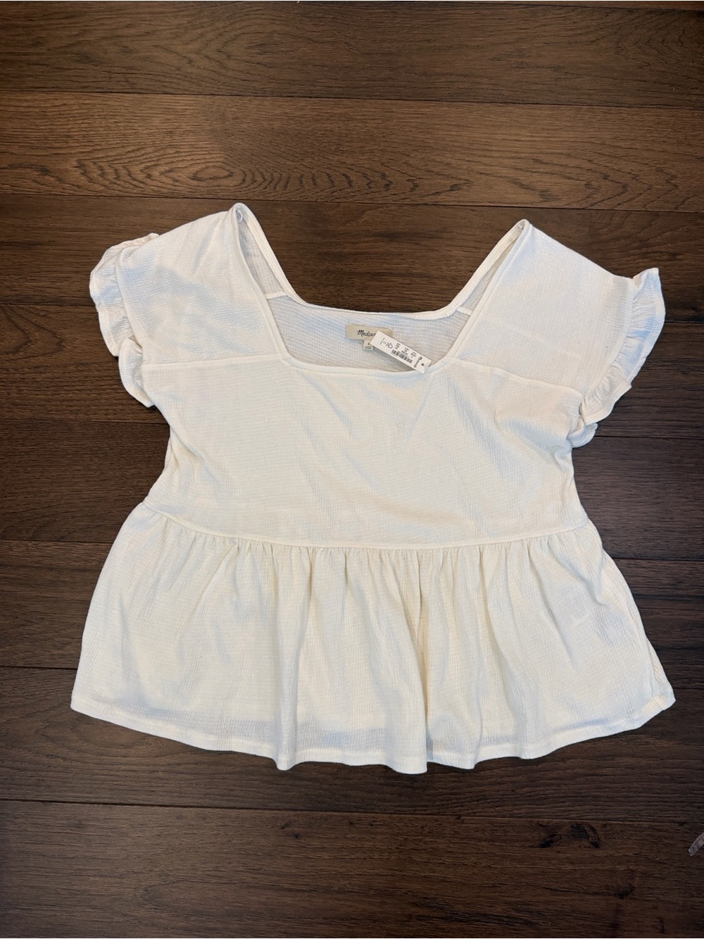 Madewell Ivory Cotton Gauze Peplum Ruffle Hem Top Size Small NWT - C1-D